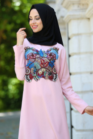 Powder Pink Hijab Dress 3068PD - Thumbnail