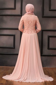Powder Pink Hijab Evening Dress 18810PD - Thumbnail