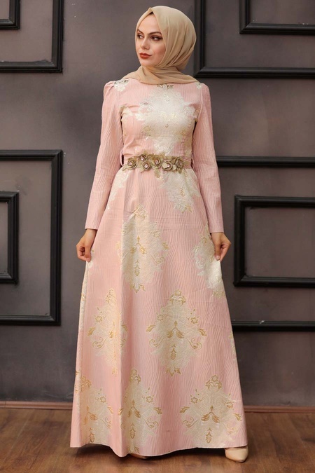 Powder Pink Hijab Evening Dress 2680PD