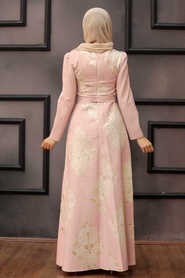 Powder Pink Hijab Evening Dress 2680PD - Thumbnail