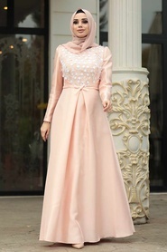 Neva Style - Stylish Powder Pink Modest Islamic Clothing Wedding Dress 3755PD - Thumbnail