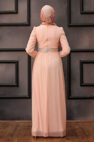 Powder Pink Hijab Evening Dress 3892PD - Thumbnail