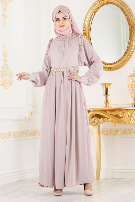 Powder Pink - Tesettürlü Abiye Elbise - Robes de Soirée 3742PD
