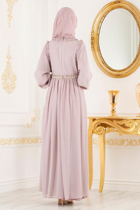 Powder Pink - Tesettürlü Abiye Elbise - Robes de Soirée 3742PD - 3
