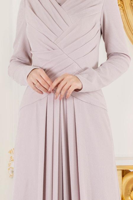 Powder Pink - Tesettürlü Abiye Elbise - Robes de Soirée 4625PD - 2
