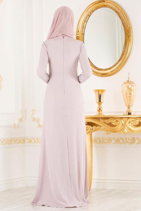 Powder Pink - Tesettürlü Abiye Elbise - Robes de Soirée 4625PD - 3