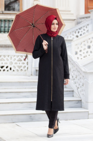 Puane - Black Hijab Coat 9073S - Thumbnail