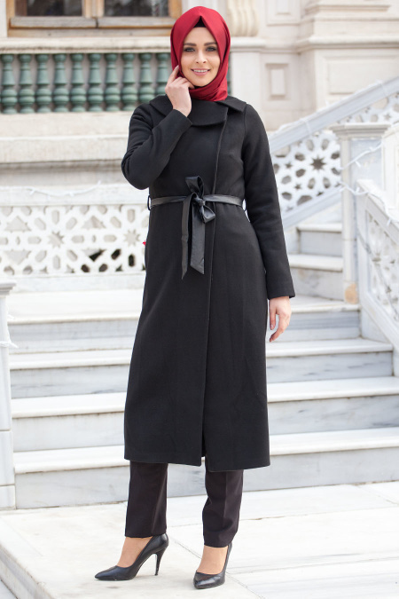 Puane - Black Hijab Coat 9088S