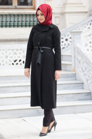 Puane - Black Hijab Coat 9088S - Thumbnail