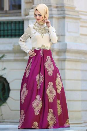 Puane - Fuchsia Hijab Evening Dress 8135F - 1