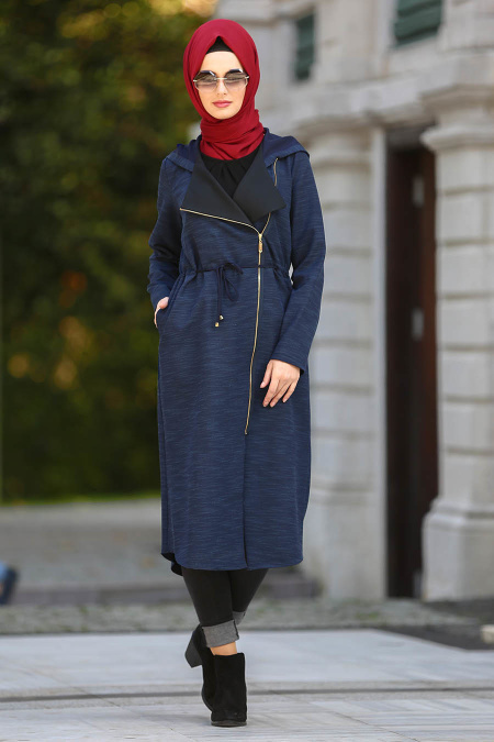 Puane - Navy Blue Hijab Coat 9030L