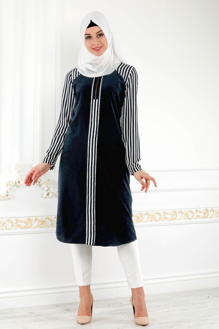 Puane - Navy Blue Hijab Tunic 8805L