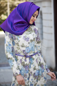 Puane - Purple Hijab Dress 4740MOR - Thumbnail