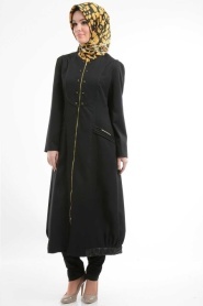 Puane - Shirred Skirt Black Coat - Thumbnail