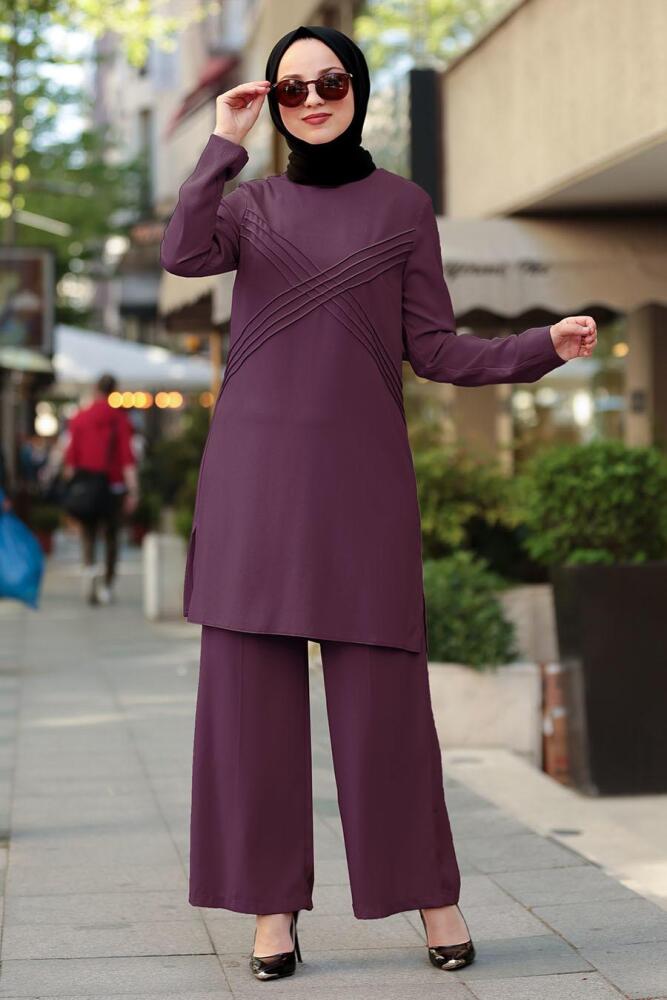 Puane - Tunik / Pantolon Mor Tesettür Takım 50140MOR - 1
