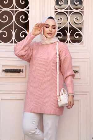 Pudra Tesettür Triko Kazak Tunik 7852PD - 2