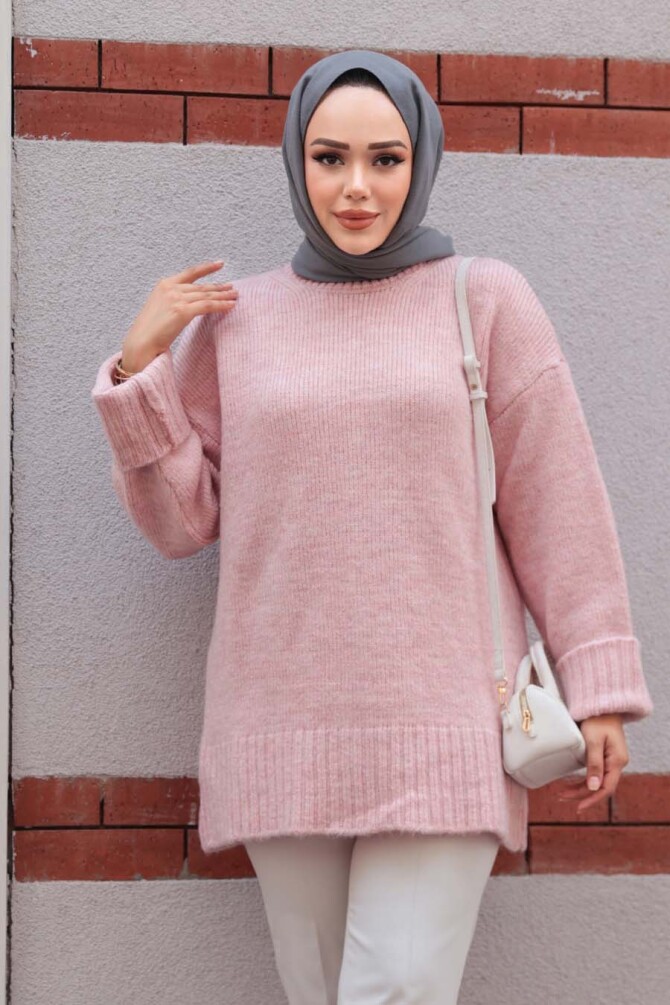 Pudra Tesettür Triko Kazak Tunik 87181PD - 1