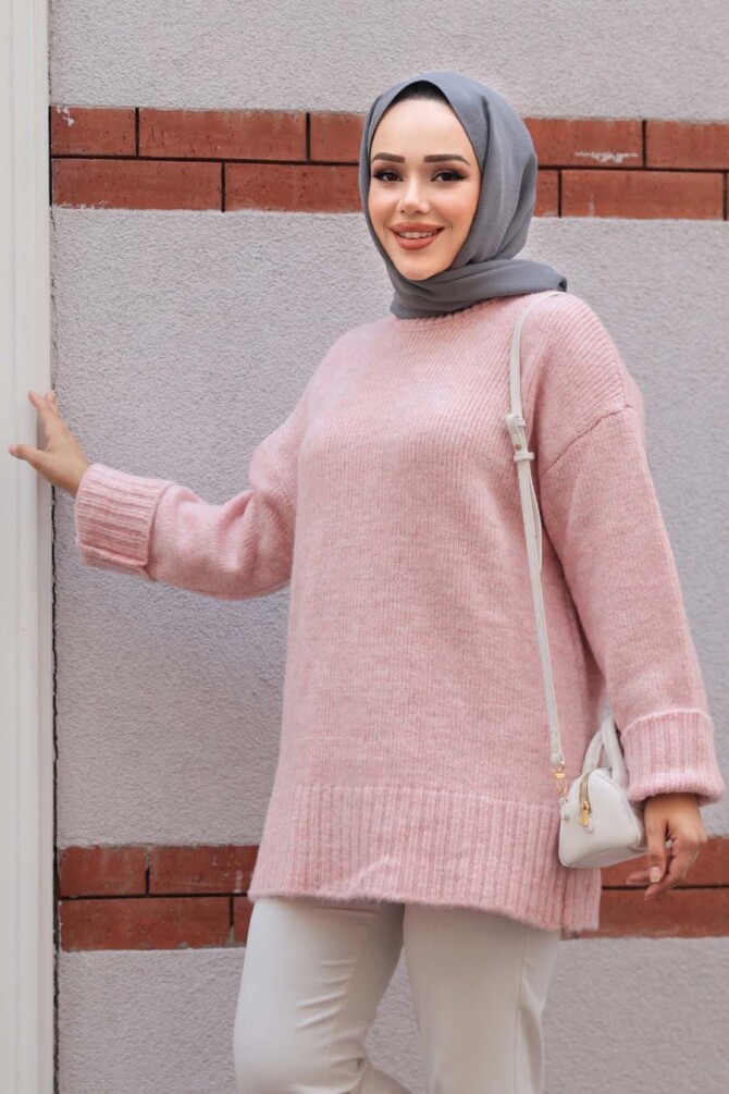 Pudra Tesettür Triko Kazak Tunik 87181PD - 3