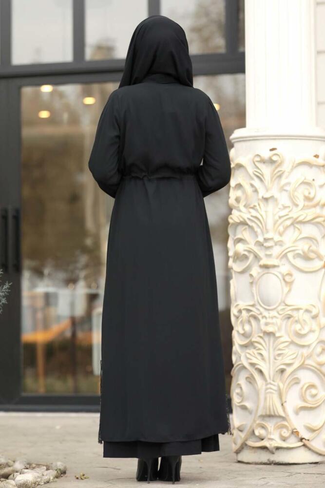 Pul Payetli Desenli Tesettür Abaya 90220S - 2