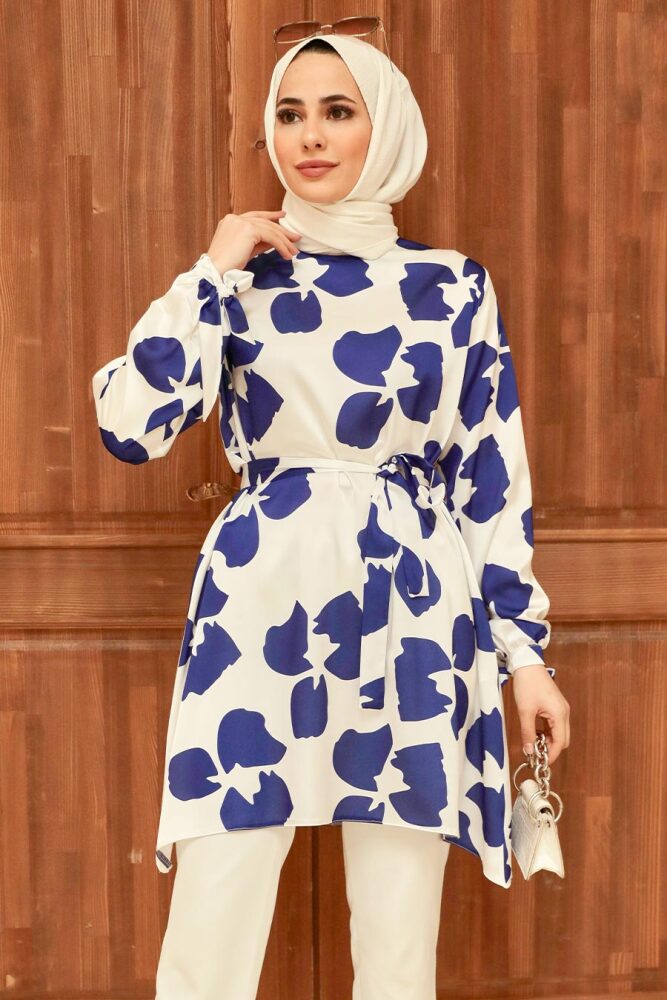 Purple Dark Blue Hijab Tunic 5650MORC - 2