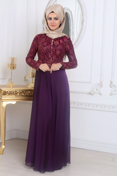 Purple Hijab Evening Dress 7960MOR