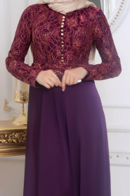 Purple Hijab Evening Dress 7960MOR - Thumbnail