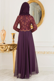 Purple Hijab Evening Dress 7960MOR - Thumbnail