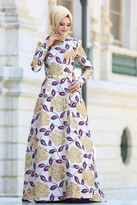 Purple Hijab Evening Dress 8186MOR