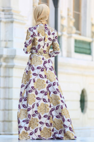 Purple Hijab Evening Dress 8186MOR - Thumbnail