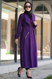 Purple Hijab Coat 52670MOR - Thumbnail
