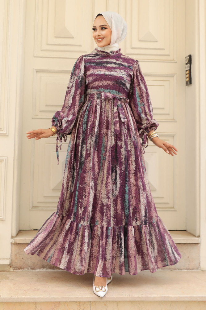 Purple Hijab Dress 12101MOR - 1