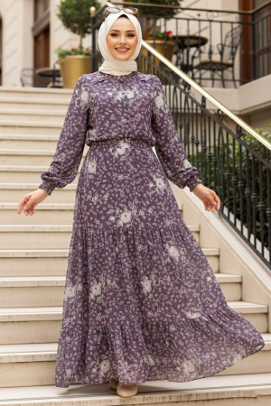 Purple Hijab Dress 2327MOR - 1