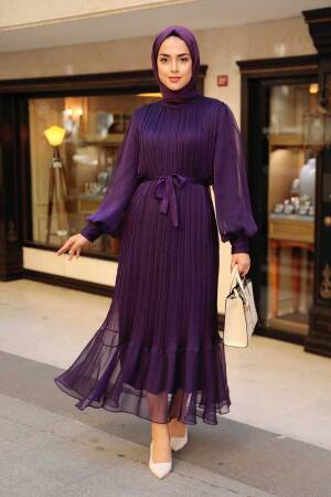 Purple Hijab Dress 2344MOR - Thumbnail