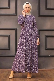 Purple Hijab Dress 27618MOR - Thumbnail