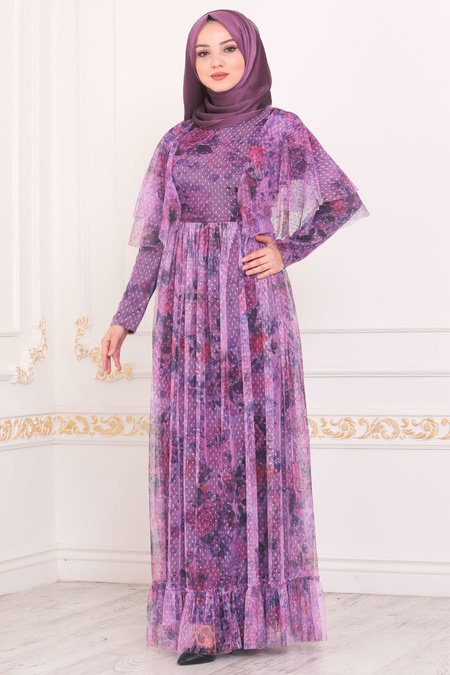Purple Hijab Dress 8262MOR