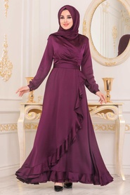 Purple Hijab Evening Dress 2307MOR - Thumbnail