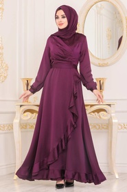 Purple Hijab Evening Dress 2307MOR - Thumbnail