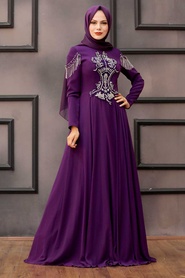 Purple Hijab Evening Dress 20501MOR - Thumbnail