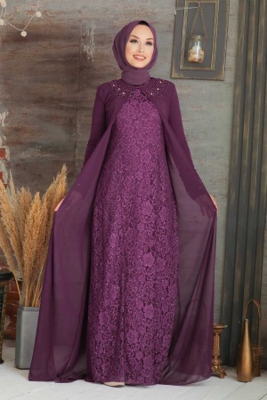 Neva Style - Plus Size Purple Muslim Fashion Evening Dress 20803MOR - 1