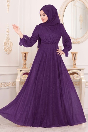 Neva Style - Plus Size Purple Hijab Engagement Dress 22202MOR - 1