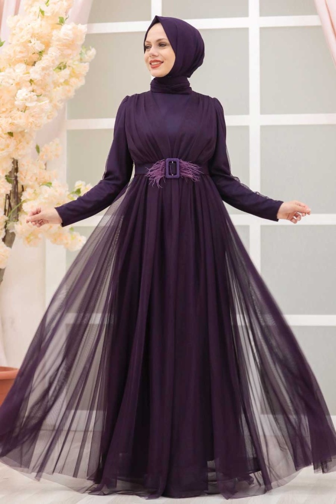 Purple Hijab Evening Dress 23341MOR - 1