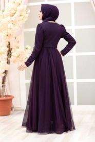 Purple Hijab Evening Dress 23341MOR - Thumbnail