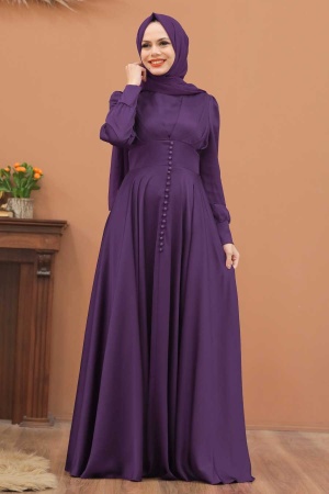 Purple Hijab Evening Dress 25160MOR - 1