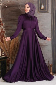 Purple Hijab Evening Dress 25391MOR - Thumbnail