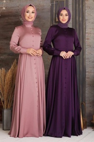 Purple Hijab Evening Dress 25520MOR - Thumbnail
