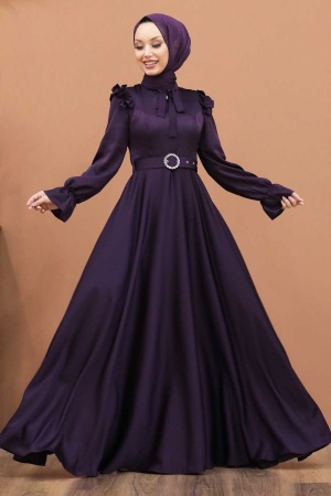 Neva Style -Satin Purple Muslim Bridal Dress 27240MOR - 1