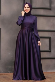 Neva Style - Satin Purple Islamic Evening Gown 28890MOR - Thumbnail