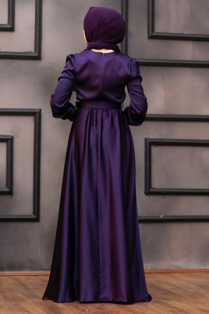 Neva Style - Satin Purple Islamic Evening Gown 28890MOR - 3