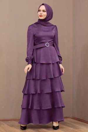 Neva Style - Purple Turkish Hijab Muslim Evening Dress 3037MOR - 1