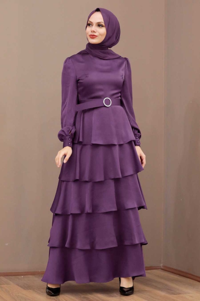 Neva Style - Purple Turkish Hijab Muslim Evening Dress 3037MOR - 1